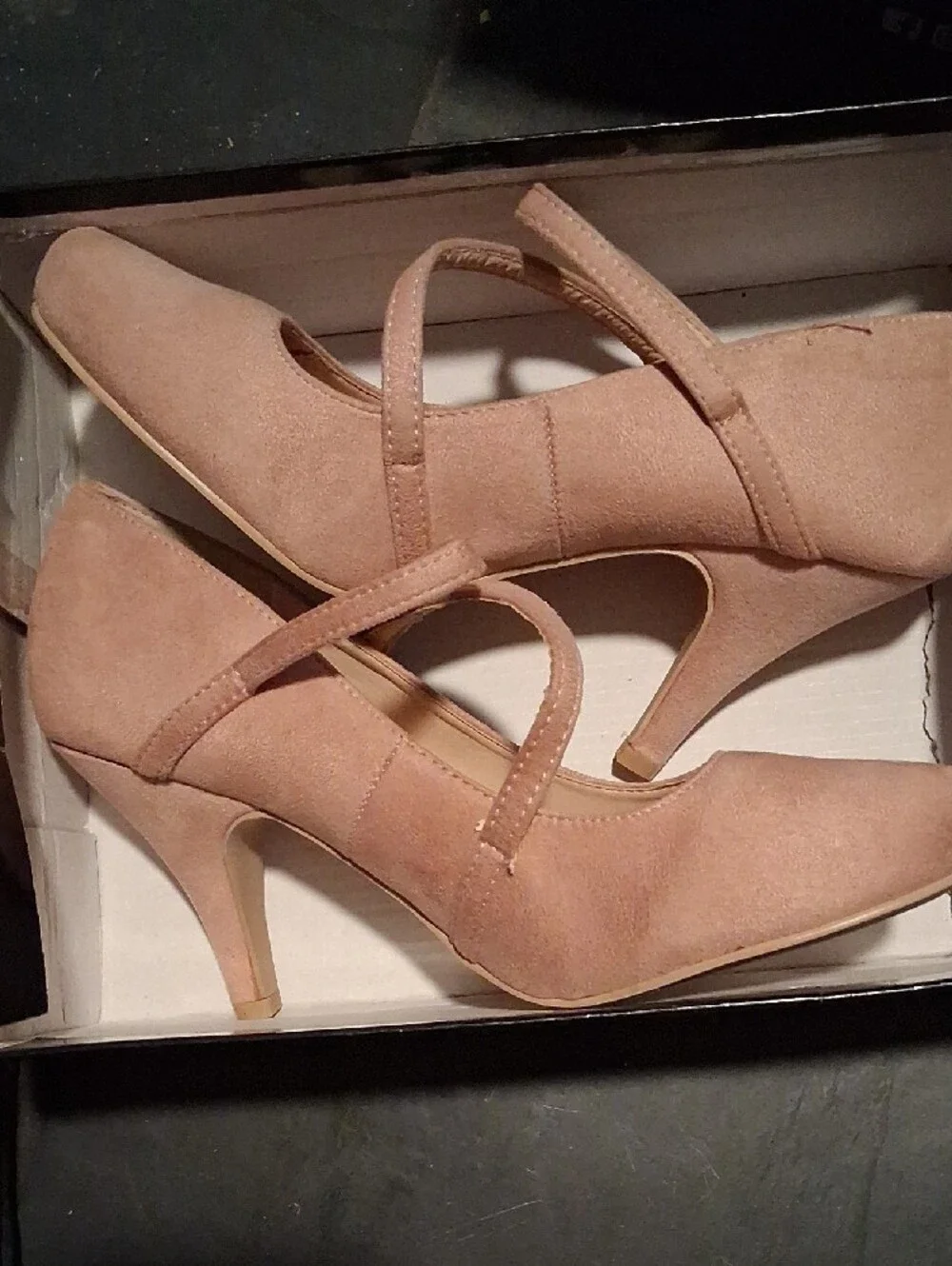 Mila Lady Tan Suede Rhinestone Floral Strappy Heels Size 9
